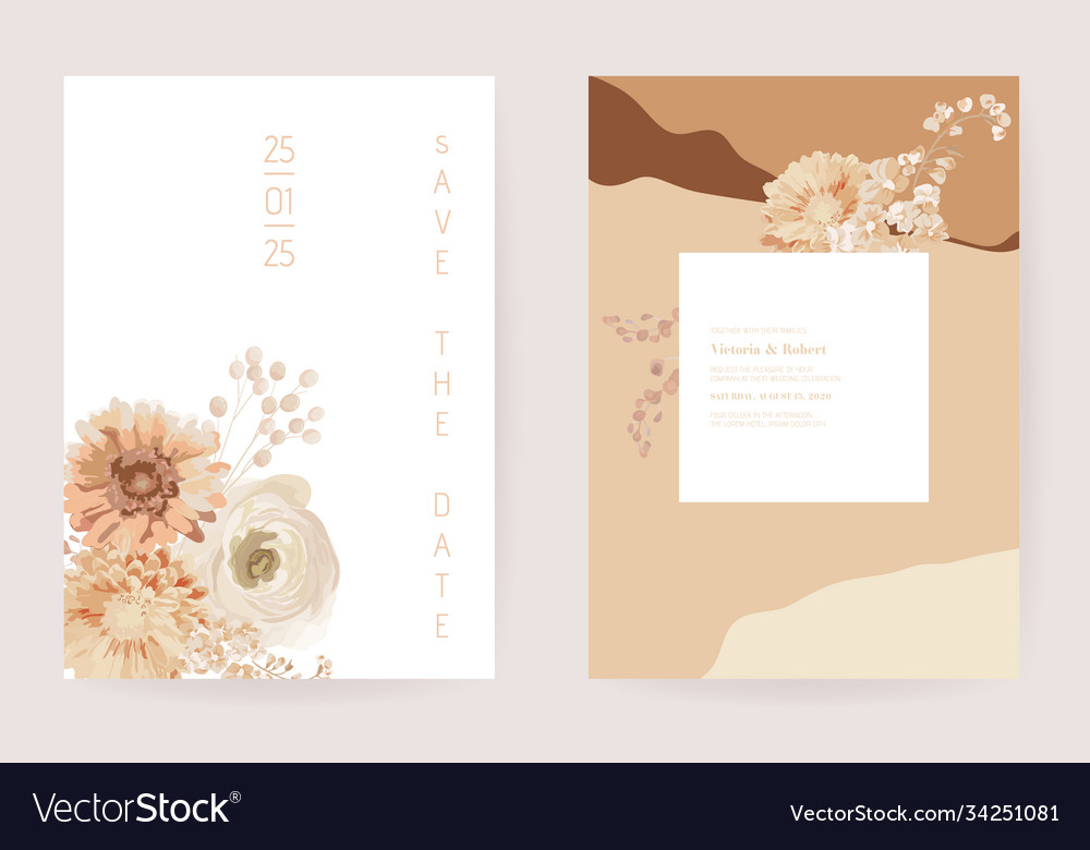 Floral wedding invitation dried flowers card dry Vector Image