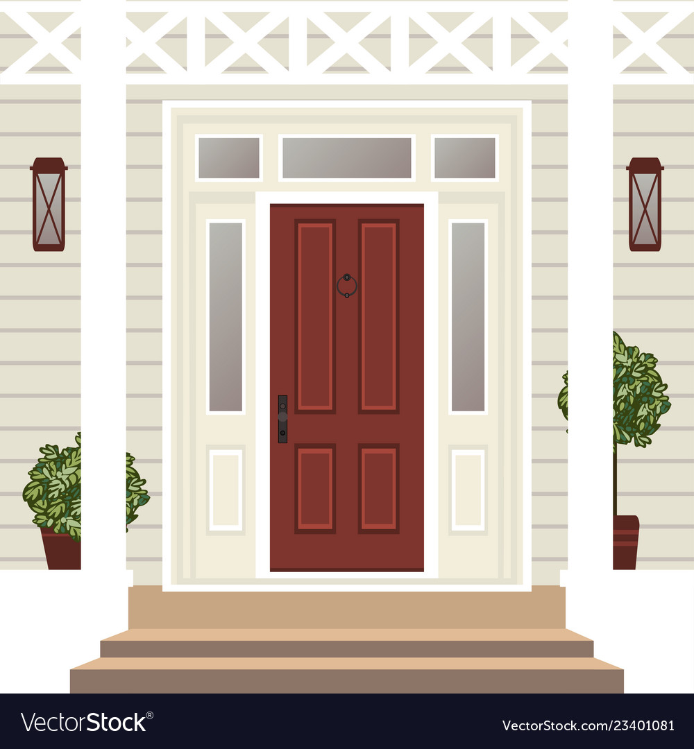 House door front with doorstep and steps window Vector Image