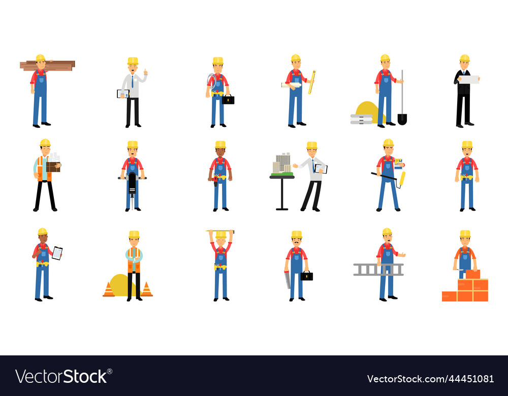 Man professional builder character in hard hat Vector Image