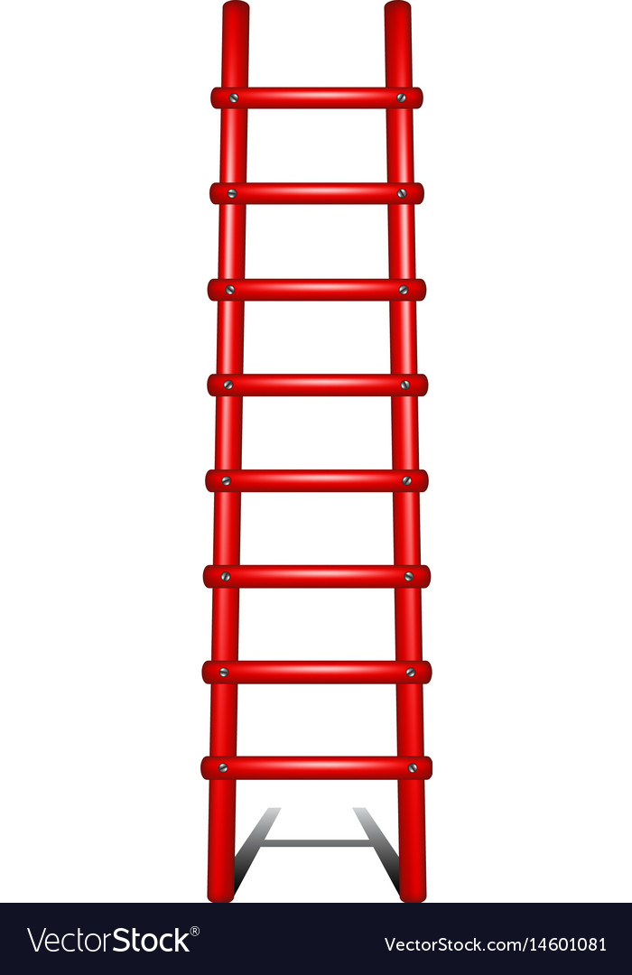 Wooden ladder in red design with shadow leading up