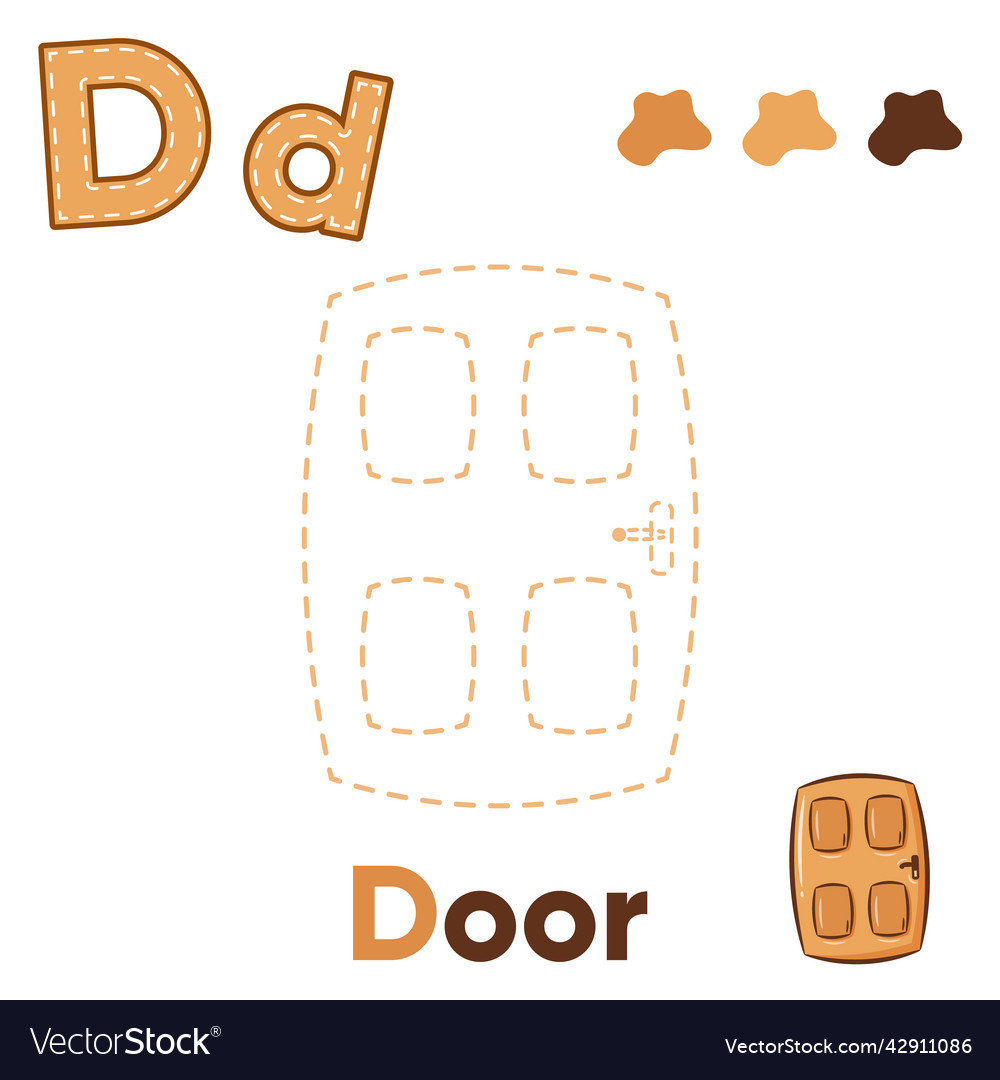 Alphabet trace and color door for letter d Vector Image