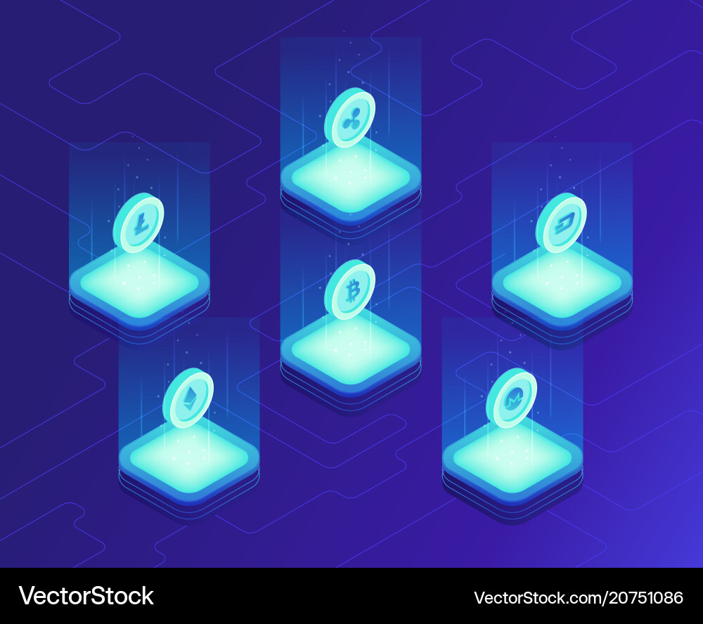 Isometric cloud mining concept Royalty Free Vector Image