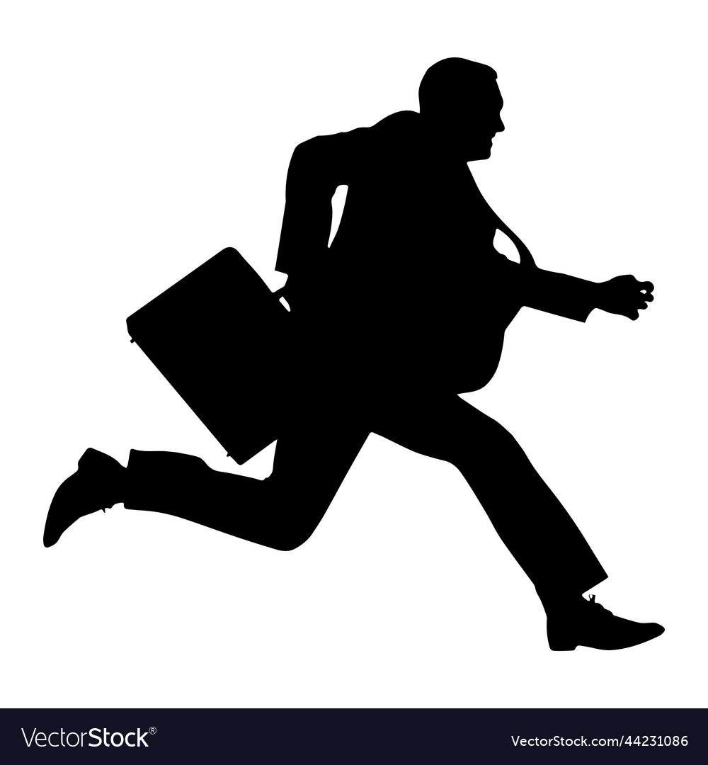 Silhouette of man running to office carrying Vector Image