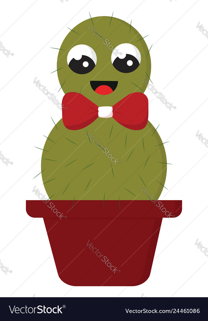 Smiling green cactus with a red bow in a red pot Vector Image