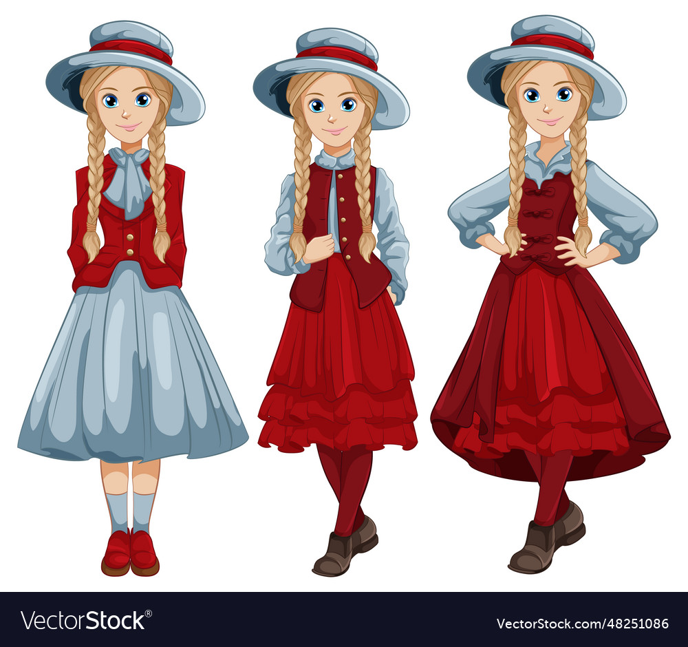 Victorian vintage dress cartoon character woman Vector Image