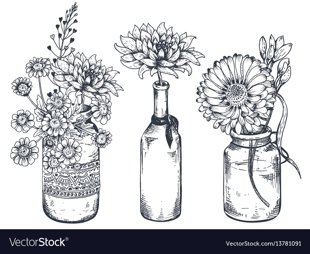 bouquets with hand drawn