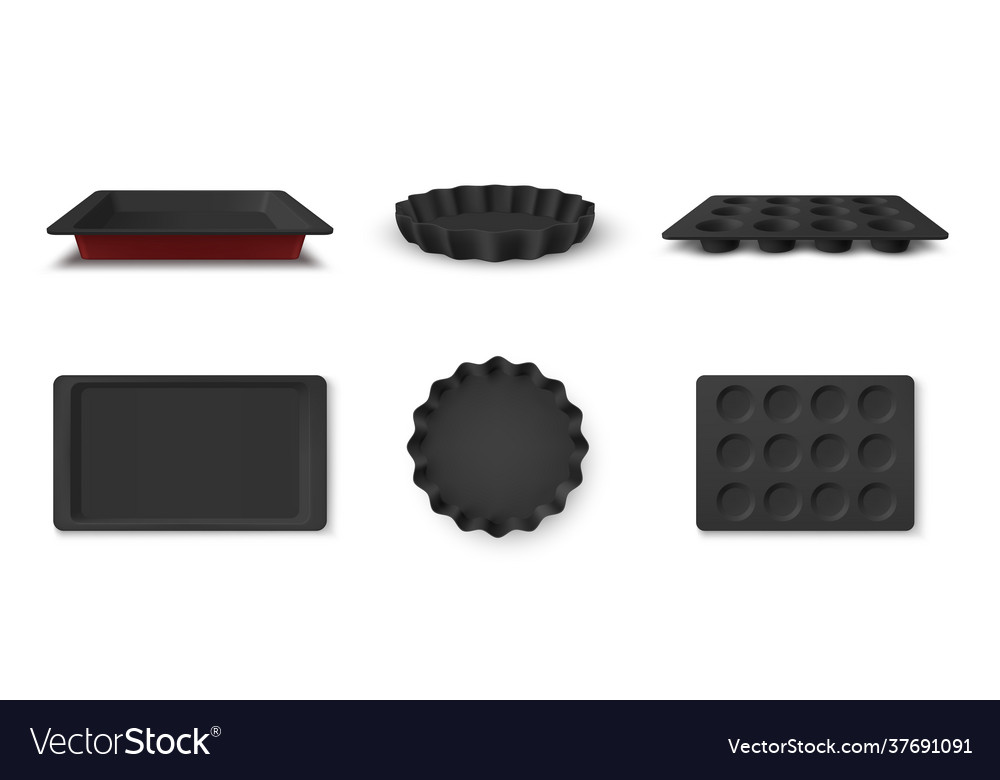 Collection baking dish front and top view vector image Collection baking dish front and top view
