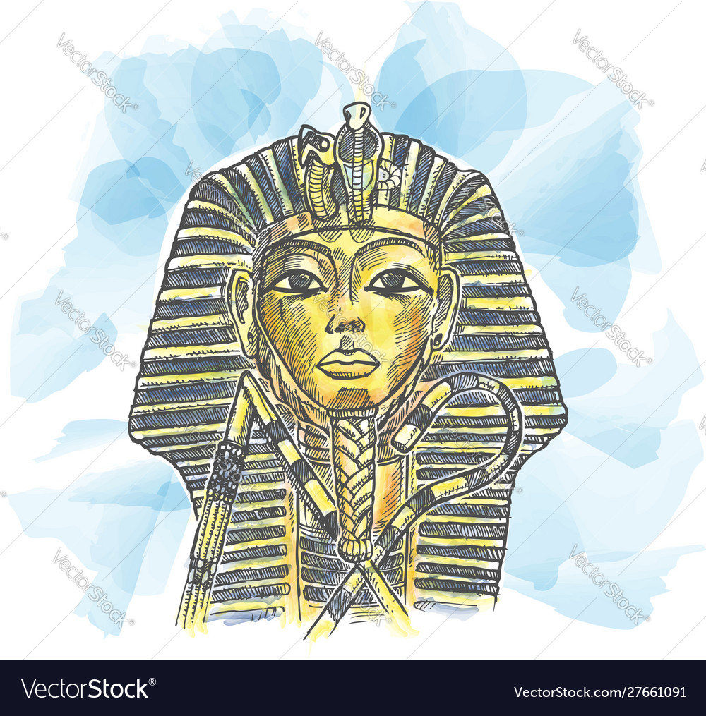 Golden mask egyptian pharaoh hand drawn Royalty Free Vector