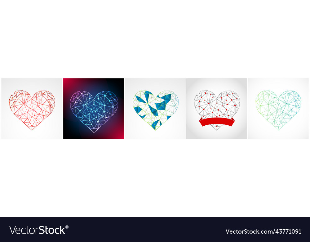 Set of abstract mosaic hearts Royalty Free Vector Image