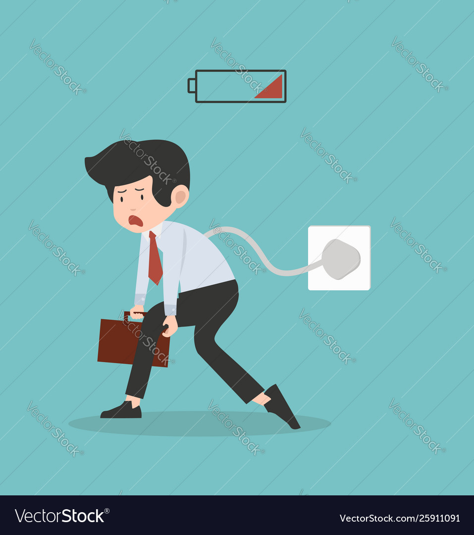 Tired Businessman With Battery Royalty Free Vector Image