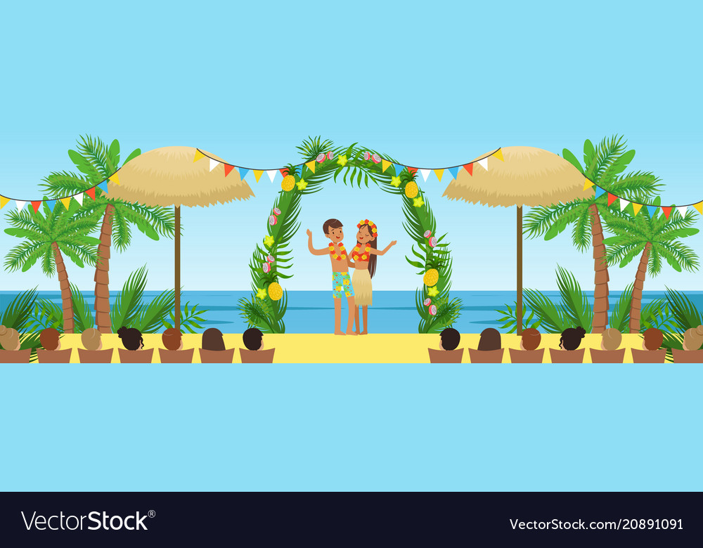 Wedding Ceremony On The Tropical Beach Newlyweds Vector Image