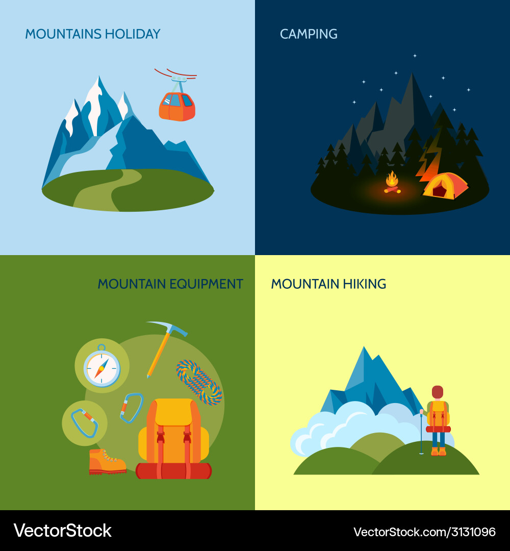 Camping icons set flat Royalty Free Vector Image