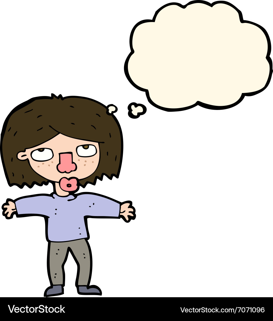 Cartoon girl looking upwards with thought bubble Vector Image