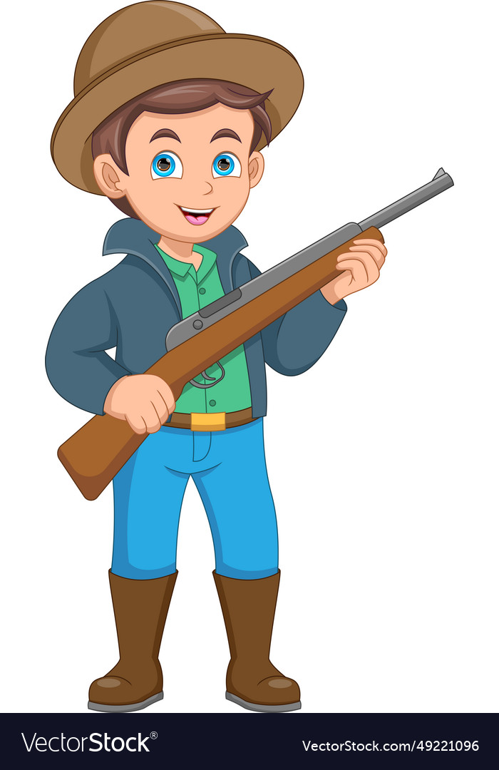 Cute hunter boy holding a rifle cartoon Royalty Free Vector