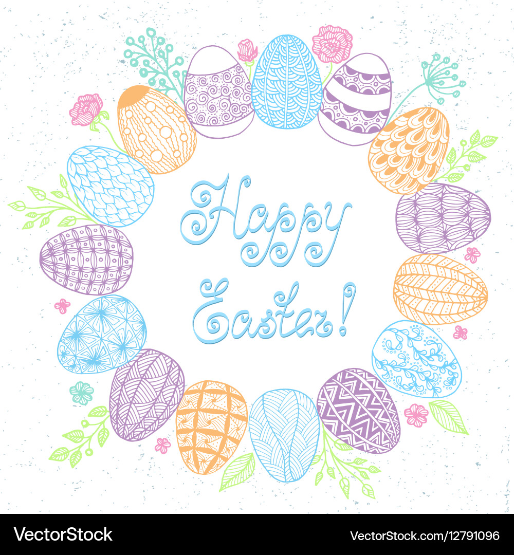 Easter wreath with eggs Royalty Free Vector Image