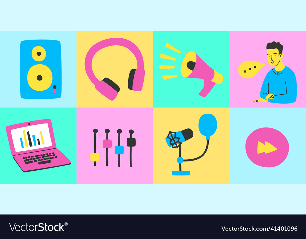 Equipment for sound recording and radio bright Vector Image