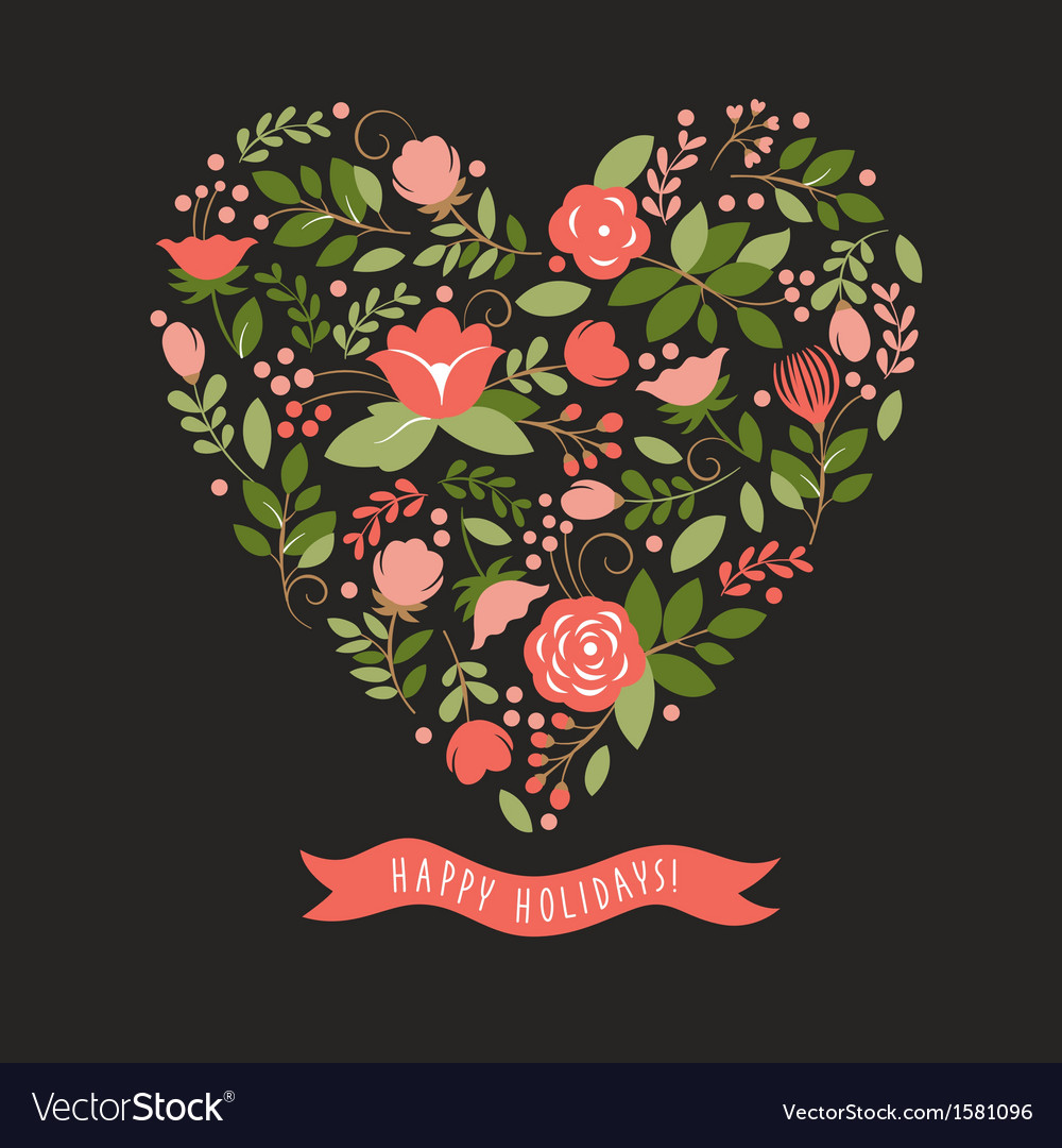 Floral Heart On A Black Background Royalty Free Vector Image