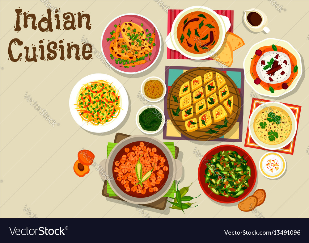 Indian cuisine dinner menu icon for food design Vector Image