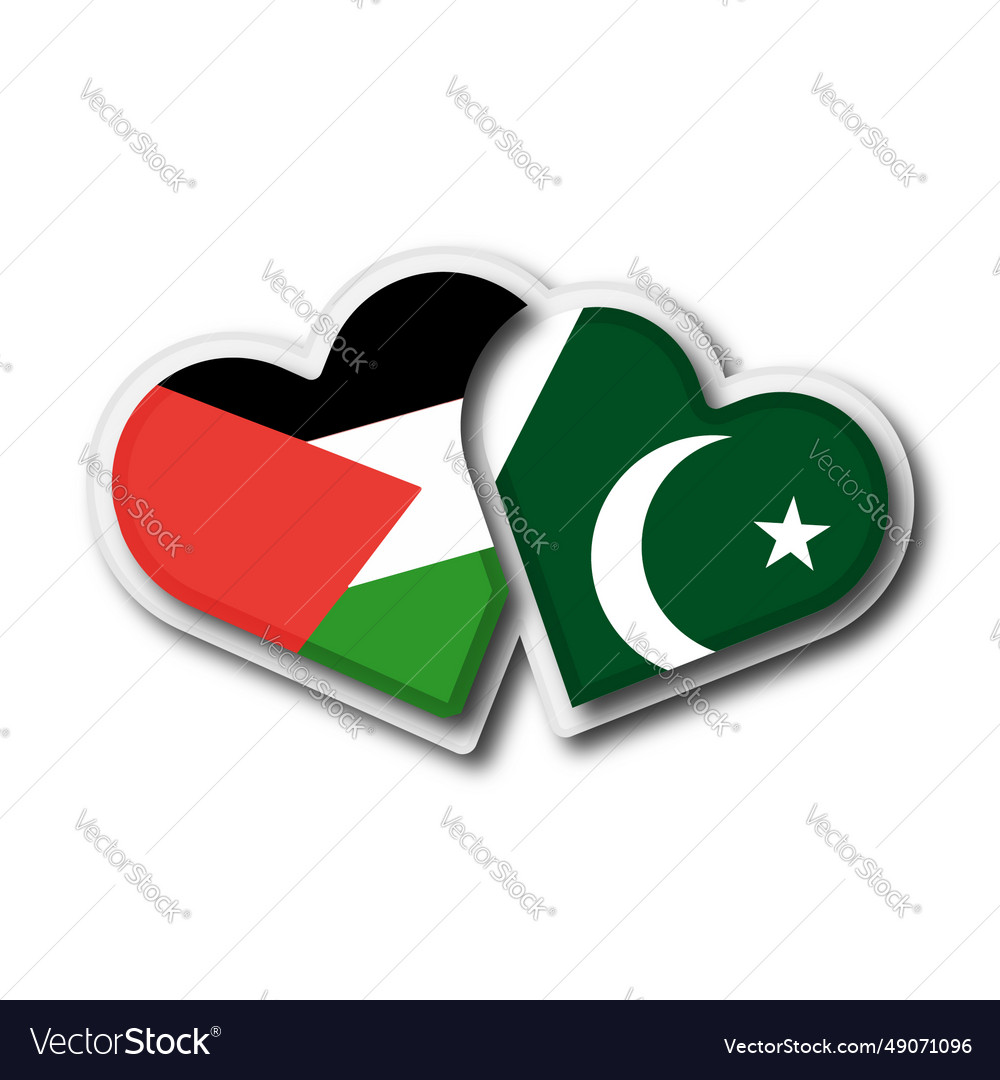 Palestine vs pakistan flag heart shape Royalty Free Vector