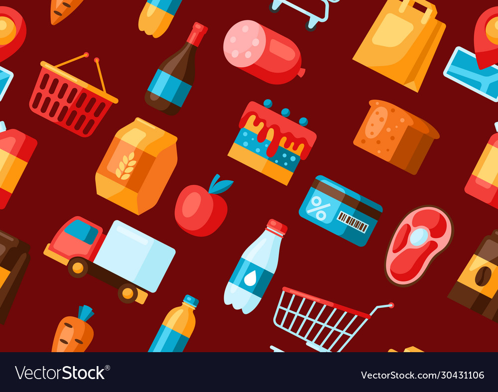 Supermarket seamless pattern with food icons Vector Image