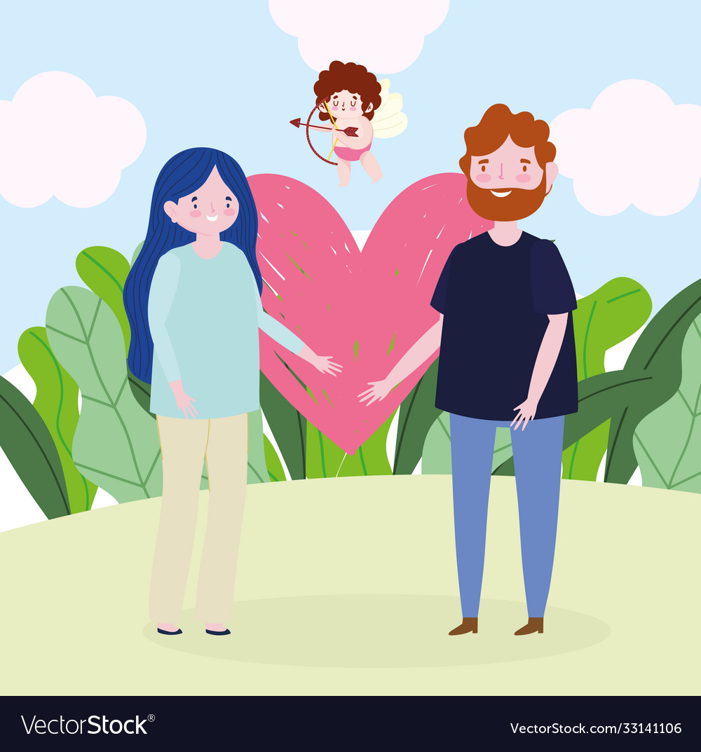 Young couple heart love romantic cartoon image Vector Image Young couple heart love romantic cartoon image Vector Image