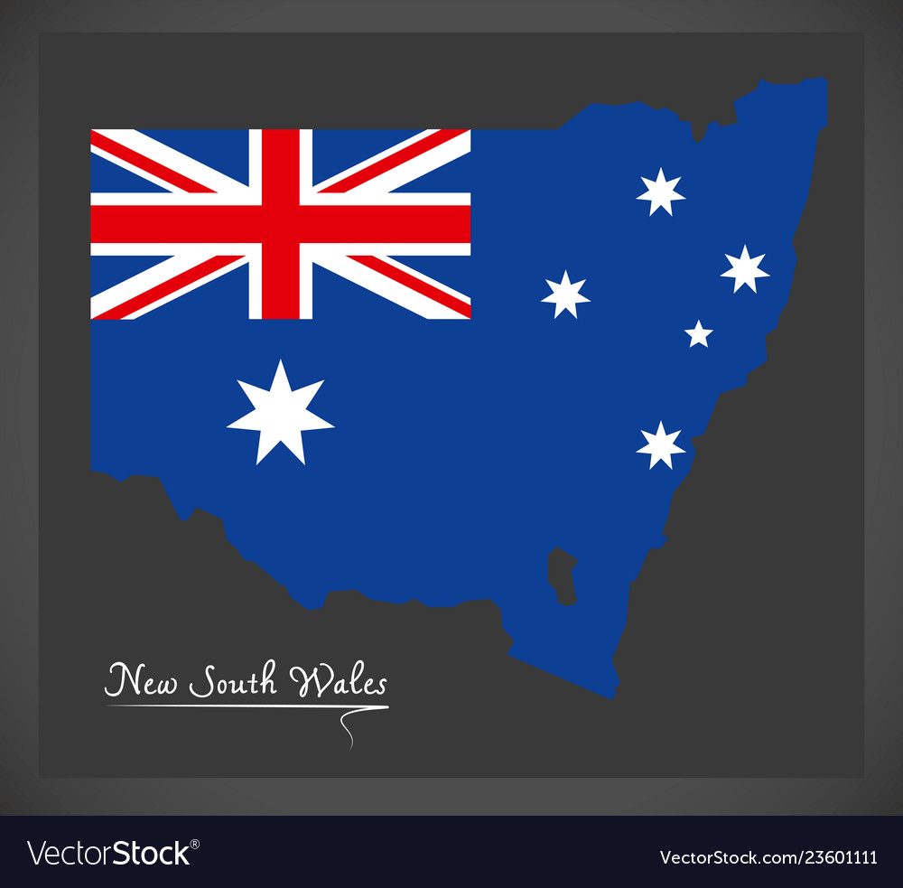 New South Wales Map With Australian National Flag Vector Image