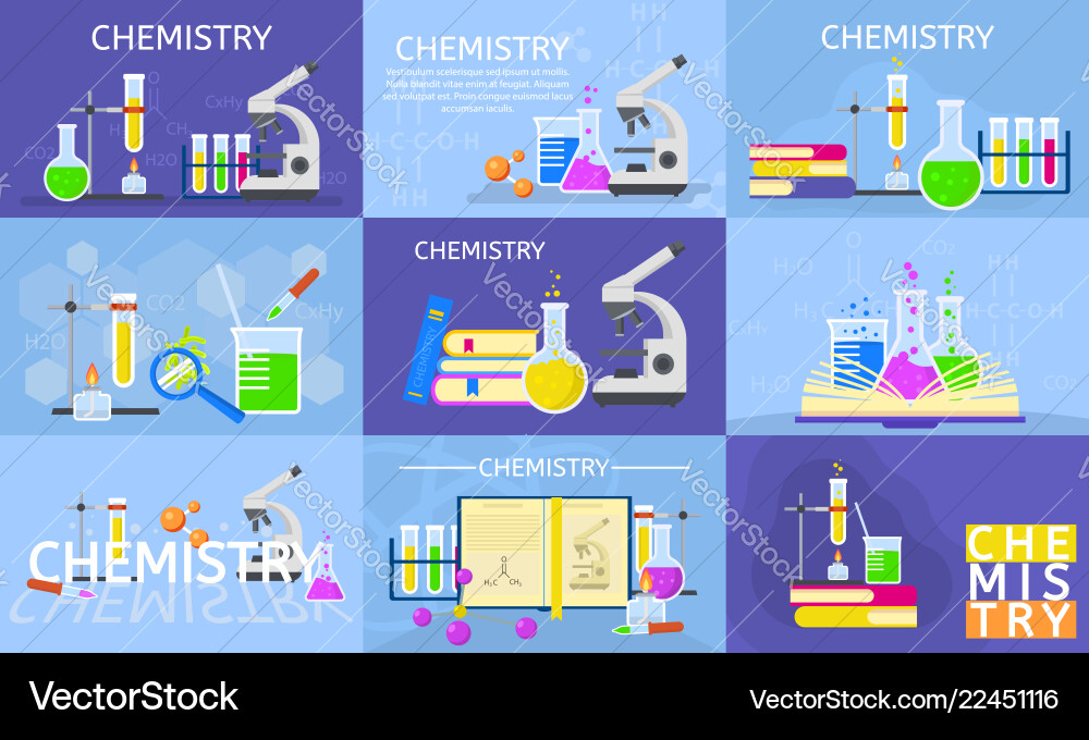 Chemistry Lab Banner Set Flat Style Royalty Free Vector