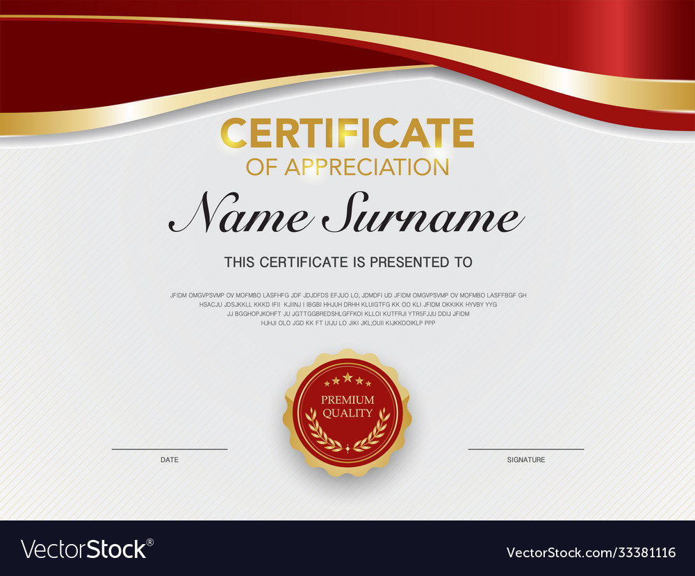 Diploma certificate template red and gold color Vector Image