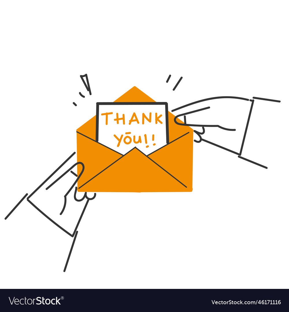 Hand drawn doodle person opening thank you letter Vector Image