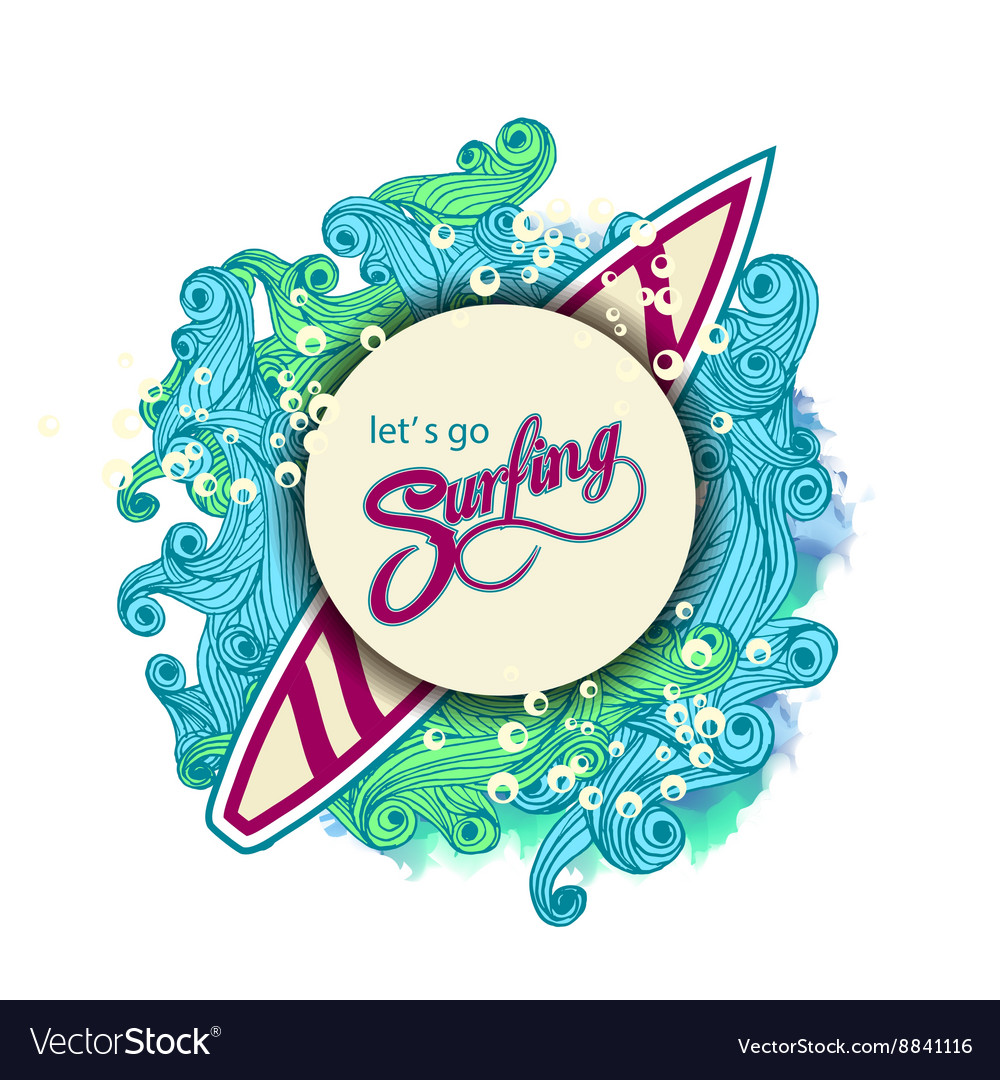 Lets go surfing nautical card template Royalty Free Vector