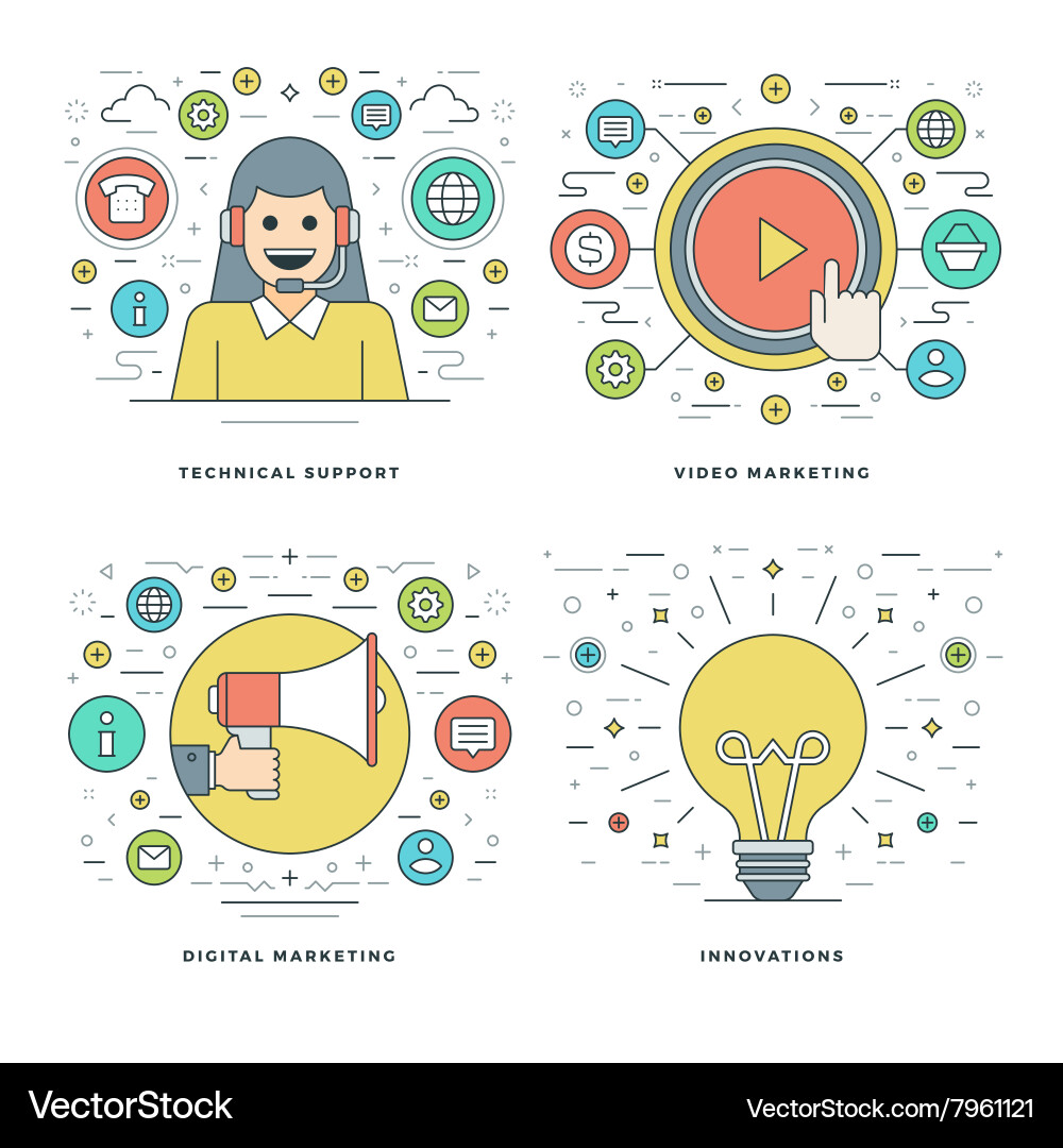 Flat line technical support digital marketing Vector Image