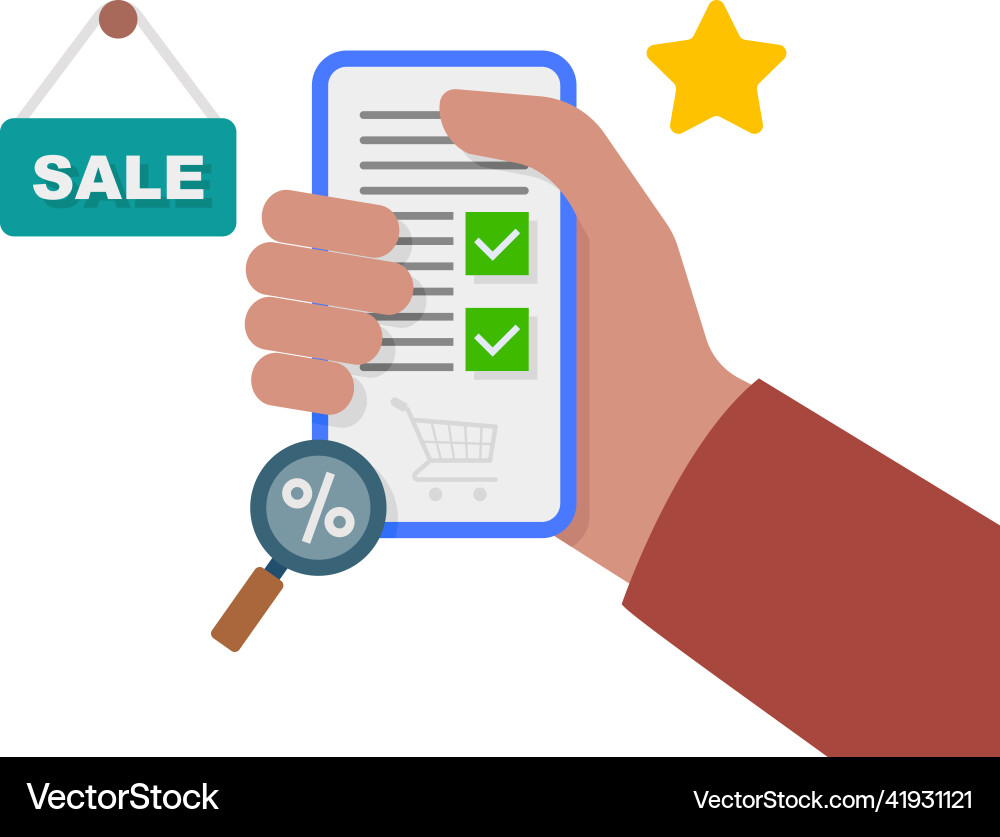 Hand holding mobile online shopping discount app Vector Image