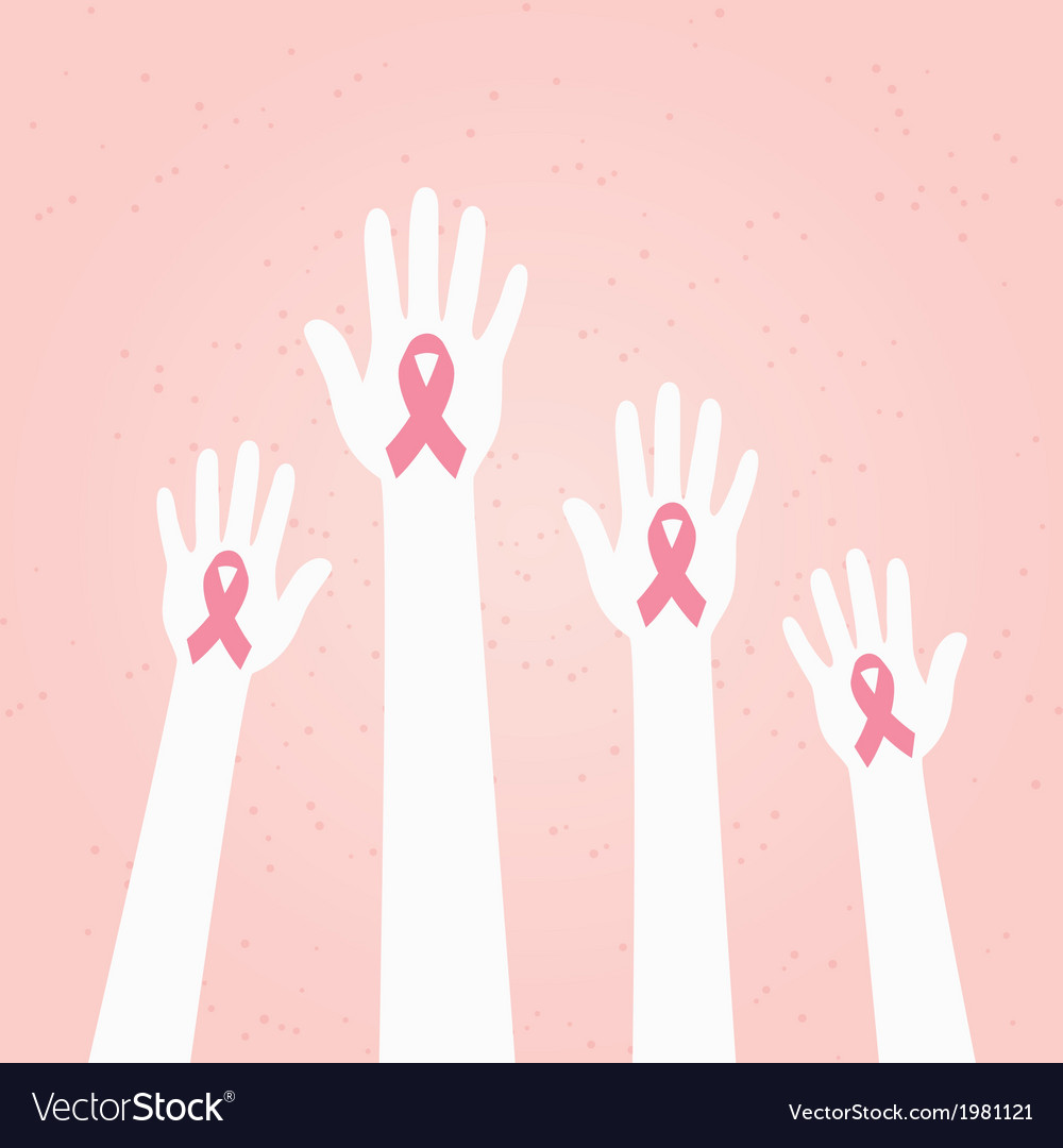 Hands With Pink Breast Cancer Awareness Ribbon Vector Image