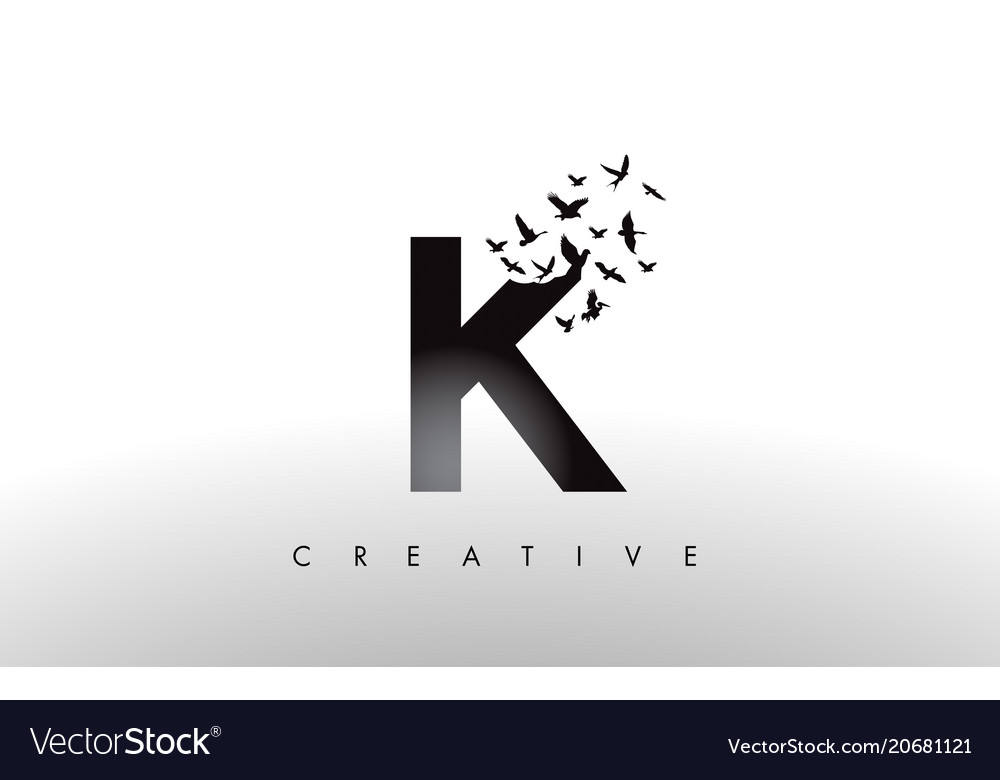 K logo letter with flock birds flying and Vector Image