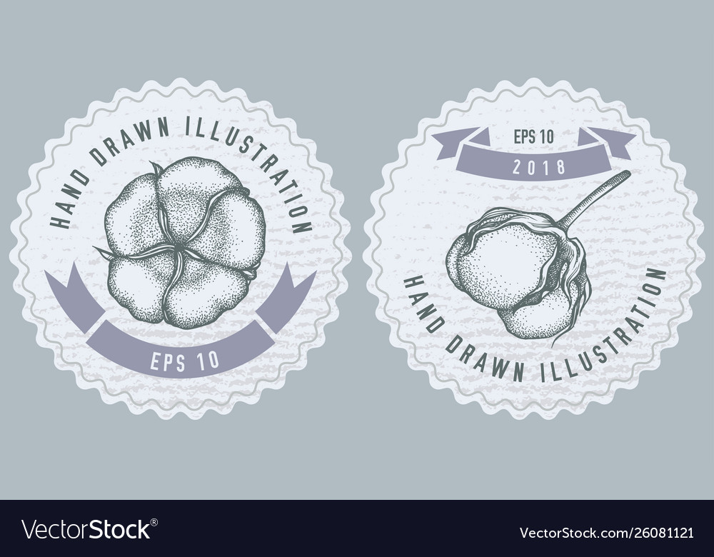 Monochrome labes with cotton hand drawn Royalty Free Vector