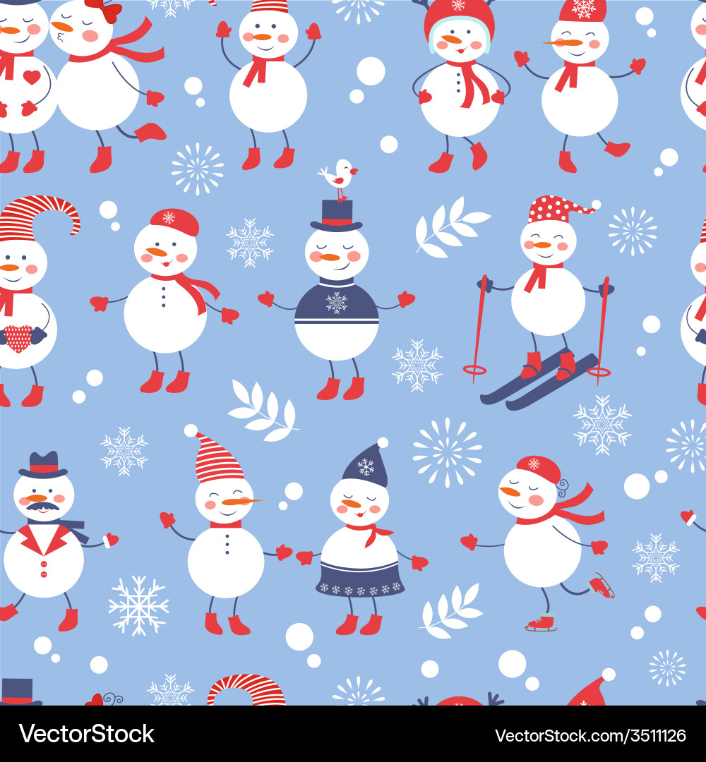 A cute snowmen seamless pattern Royalty Free Vector Image
