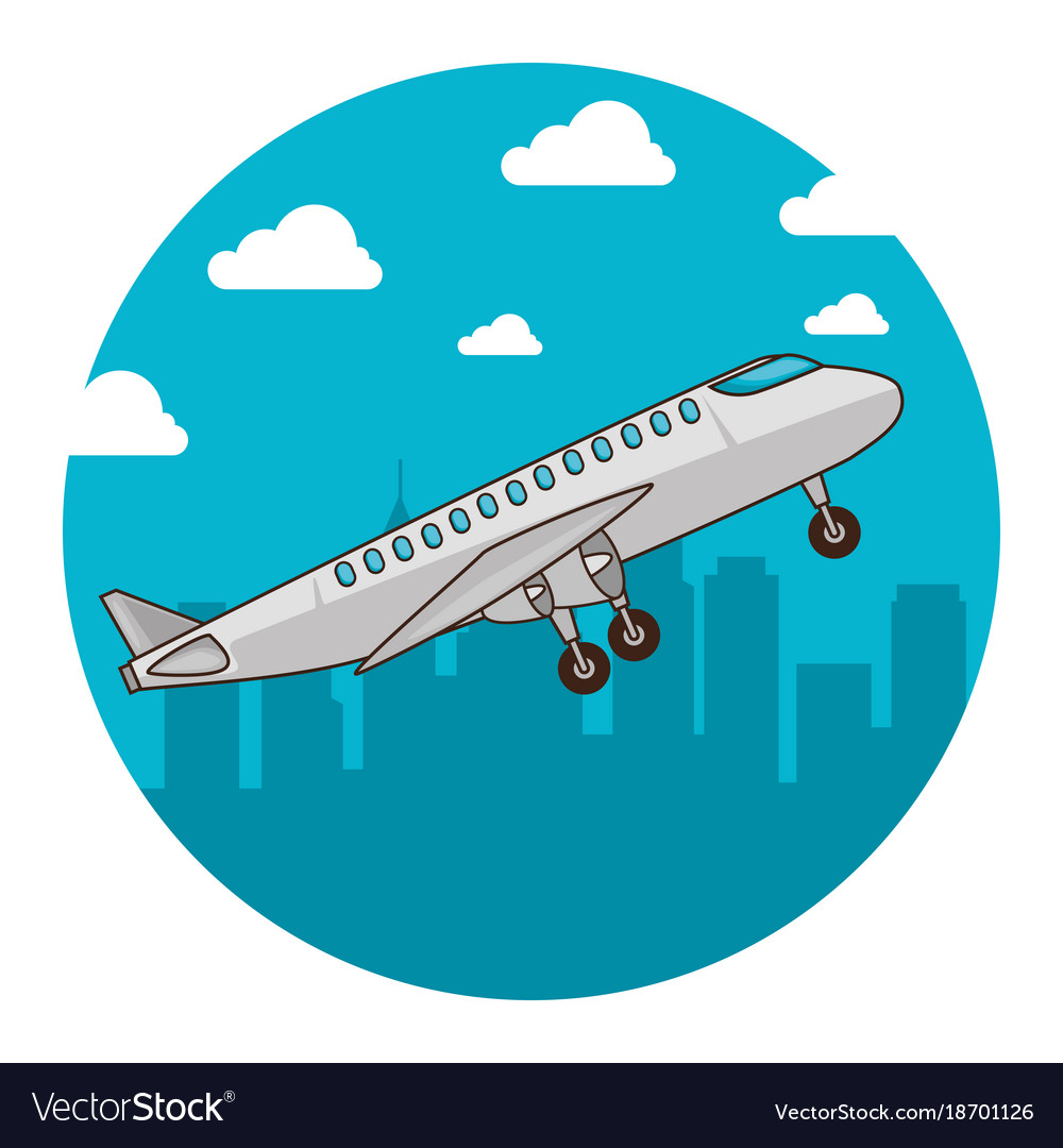 Airplane flying on the background city Royalty Free Vector