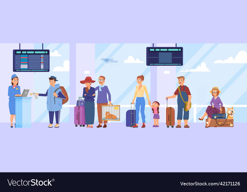 Airport check in queue departure area waiting Vector Image