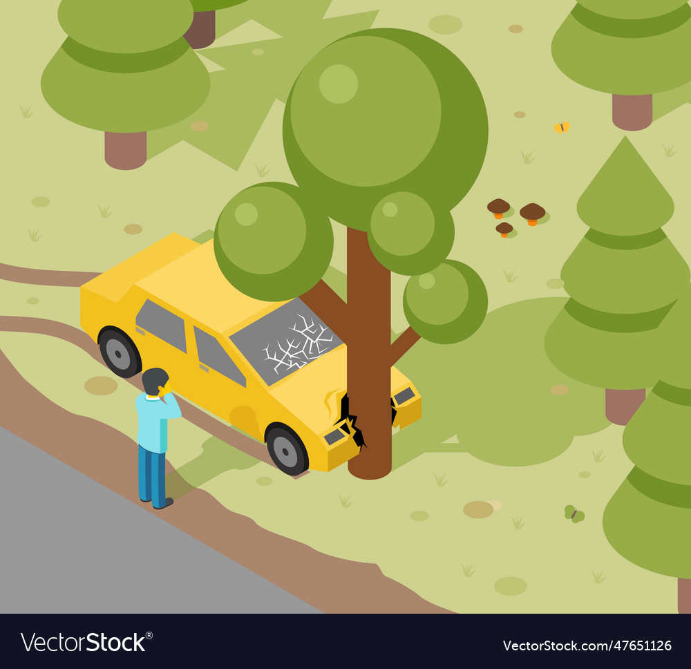 car crash in tree drawing