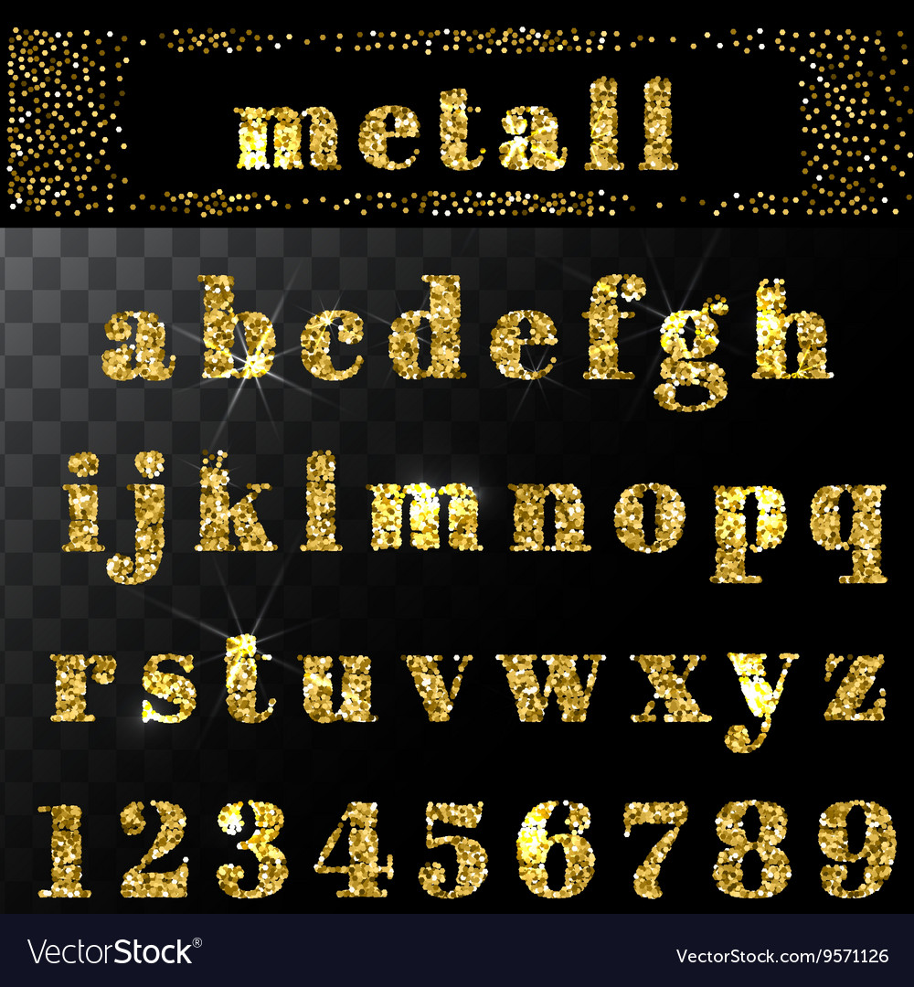 English alphabet with glitter letters in gold Vector Image