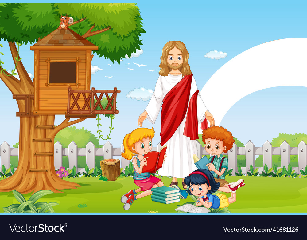 Jesus And Children At The Park Royalty Free Vector Image