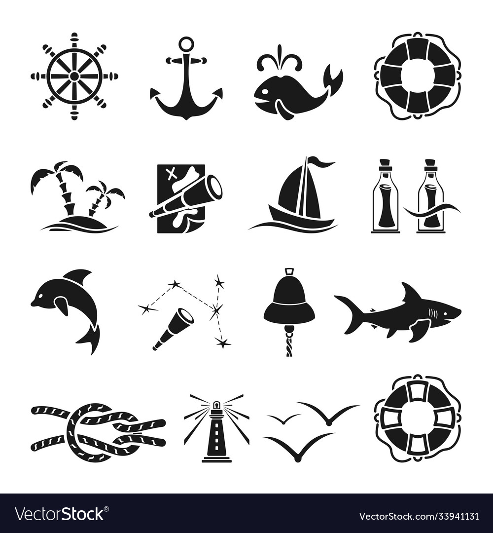 Black marine icons Royalty Free Vector Image - VectorStock