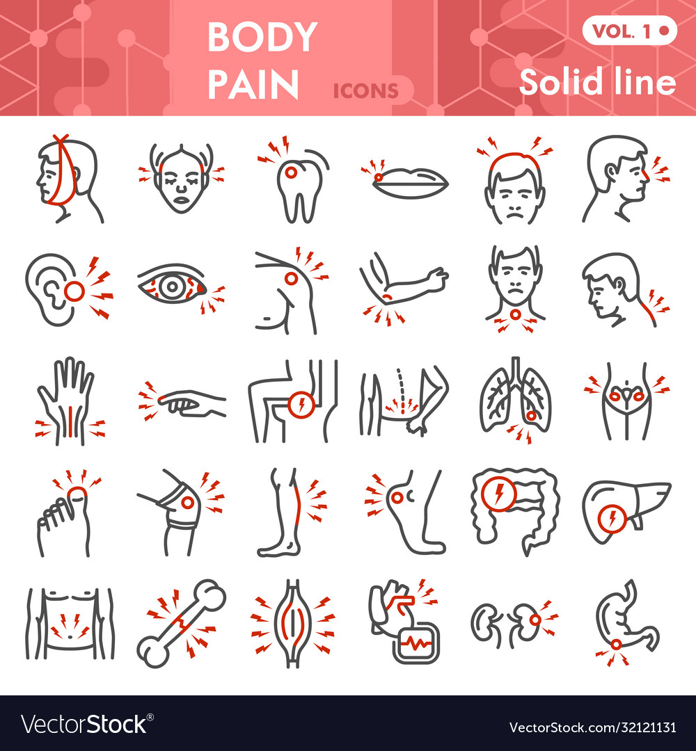 Body pain line icon set pain in human Royalty Free Vector