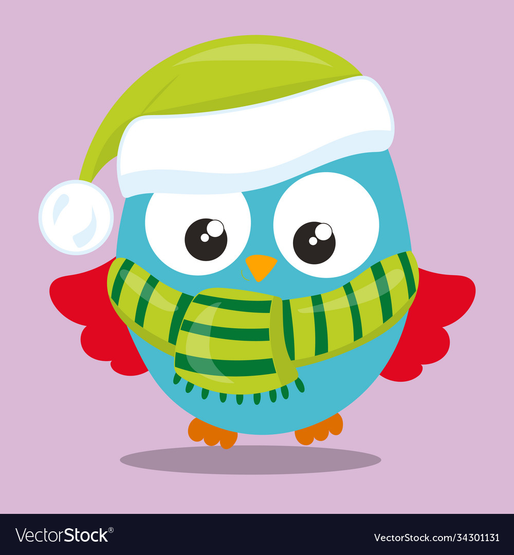 Christmas owls blue 07 Royalty Free Vector Image