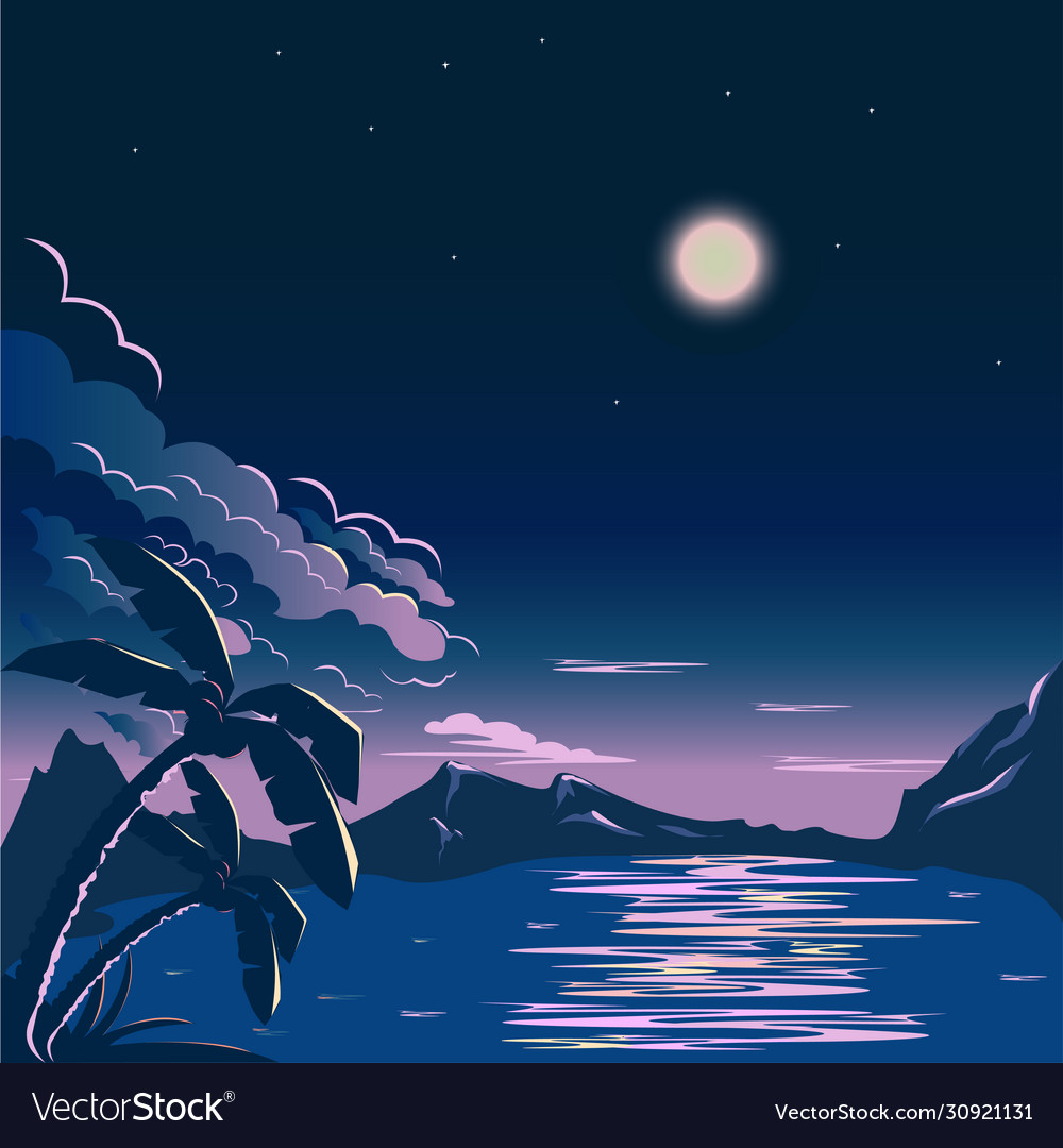 Lake against background starry sky Royalty Free Vector Image