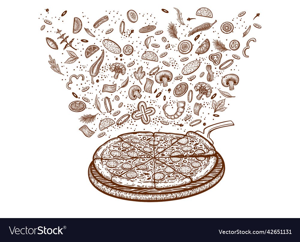 Pizza and ingredients hand drawn pizzeria menu Vector Image