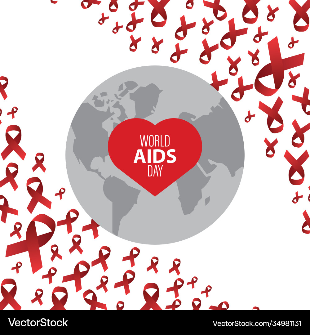 World aids day lettering with red ribbons pattern Vector Image