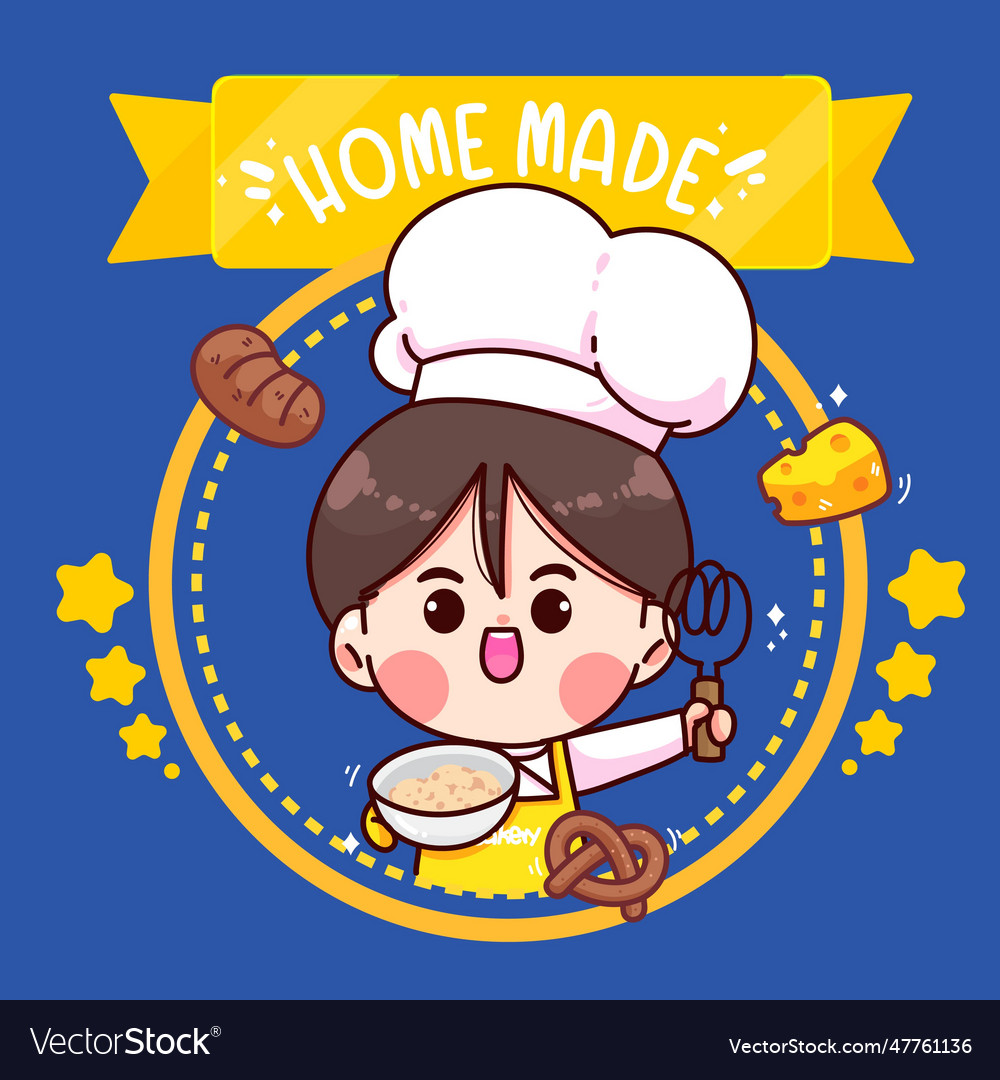 Hand drawn chef and bakery logo cartoon Royalty Free Vector