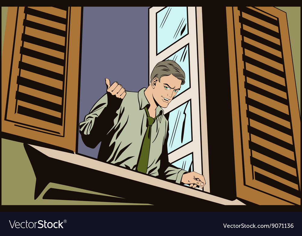 People in retro style the man window Royalty Free Vector