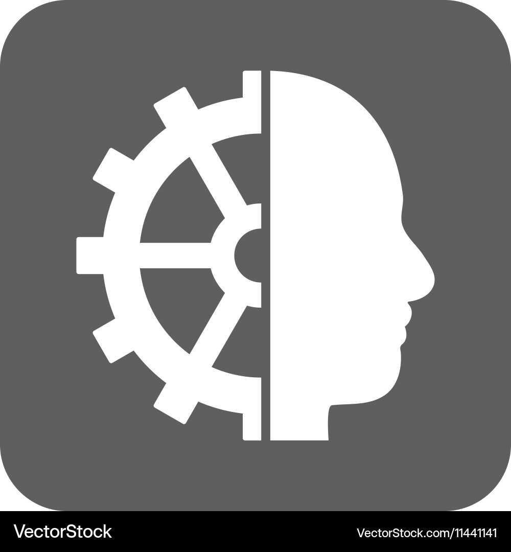 Cyborg gear flat squared icon Royalty Free Vector Image